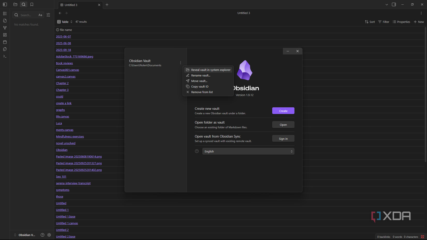 Selecting vault in Obsidian